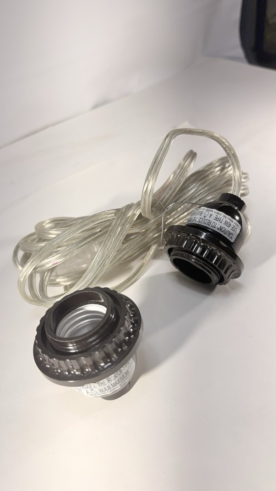 Vintage long silver power cord and phenolic bulb socket C