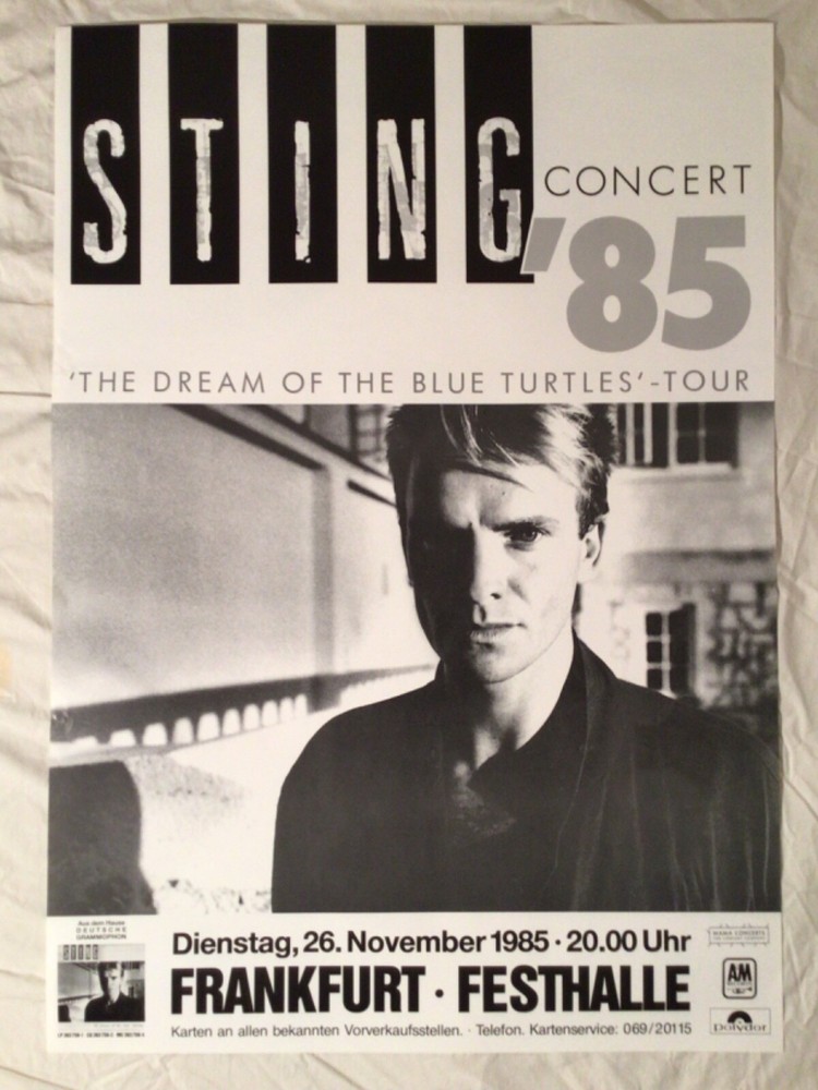 Sting 1985 German Tour Poster Dream Of The Blue Turtles Police Creased Bottom