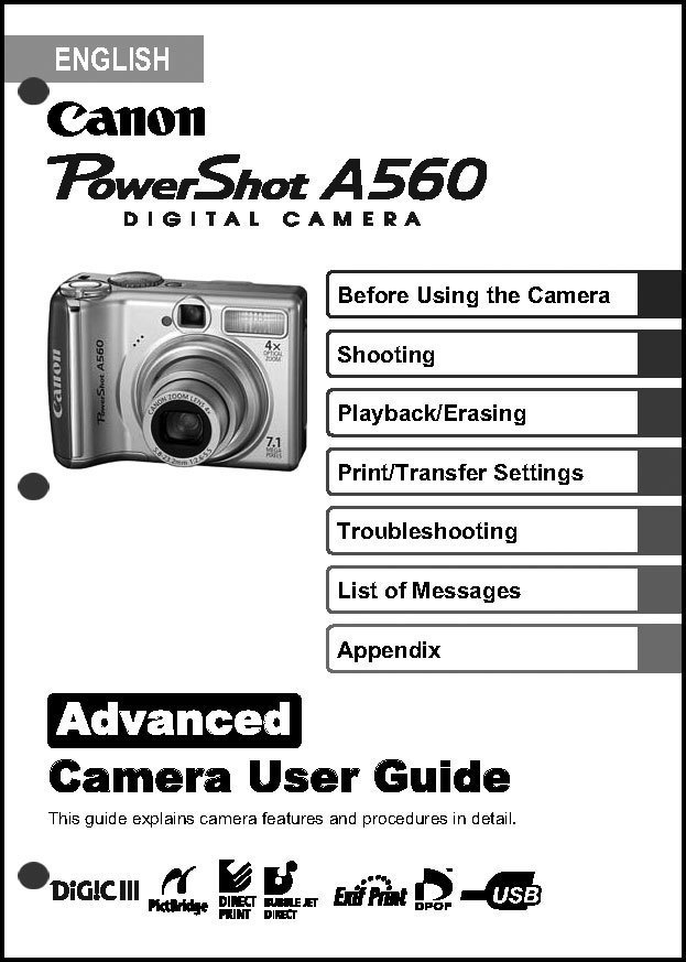 Canon Powershot A560  Digital Camera User Guide Instruction  Manual