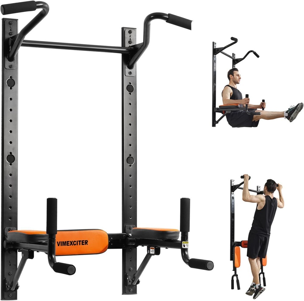 Vimexciter Wall Mounted Foldable Dip Station Pull Up Bar for Home Gym