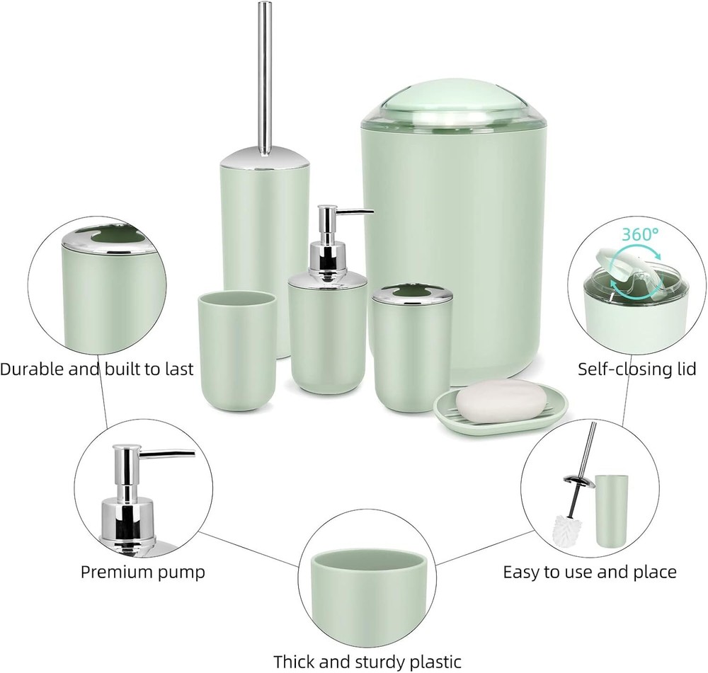 Bathroom Accessory Set, Green Bathroom Set, Bathroom Accessory 7 Piece Set