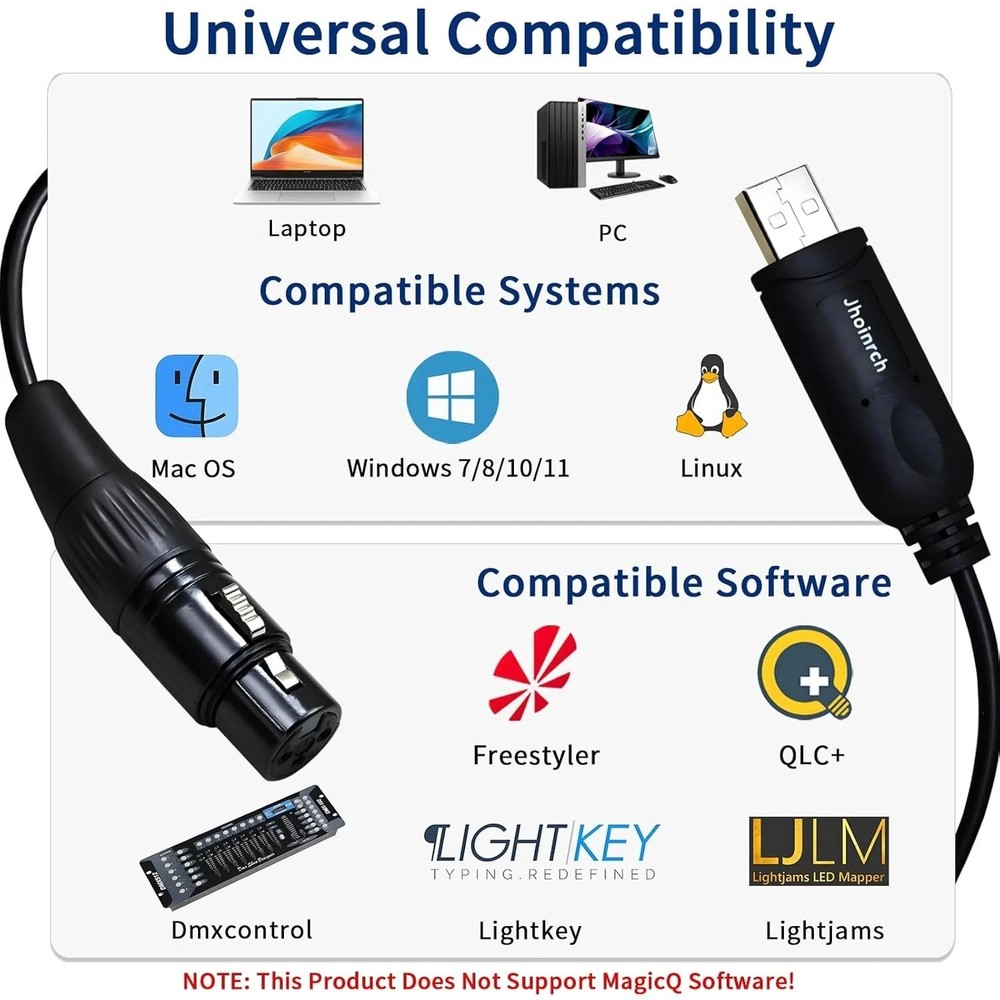 USB to DMX Interface Adapter Cable with FT232RNL Chip Support Freestyler/QLC+/