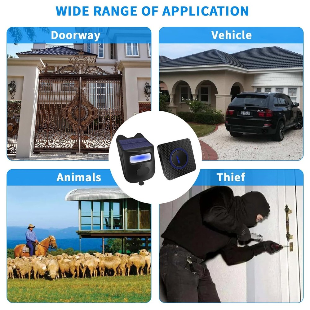 Solar-Powered Driveway Alert System - Wireless Motion Sensor Doorbell with We...