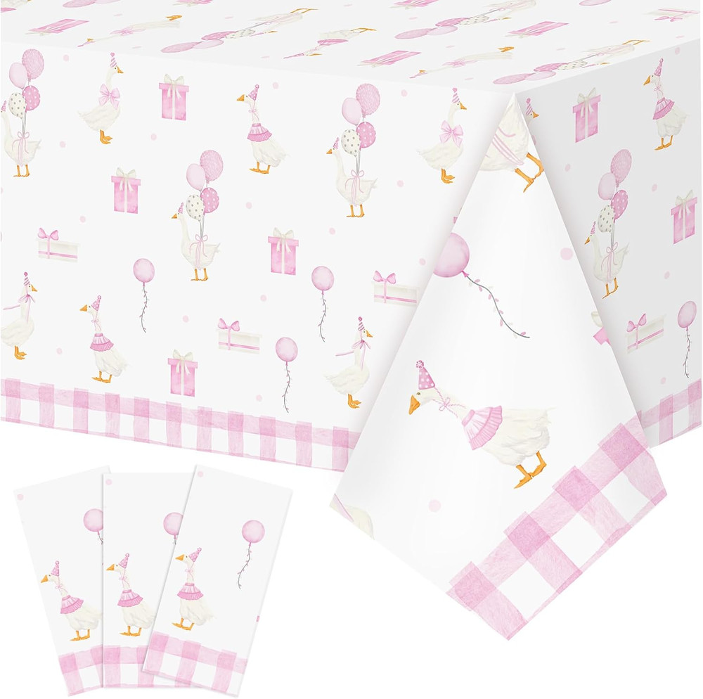 3 Pcs One Silly Goose Birthday Decor Tablecloth Waterproof Plastic Table Cove...
