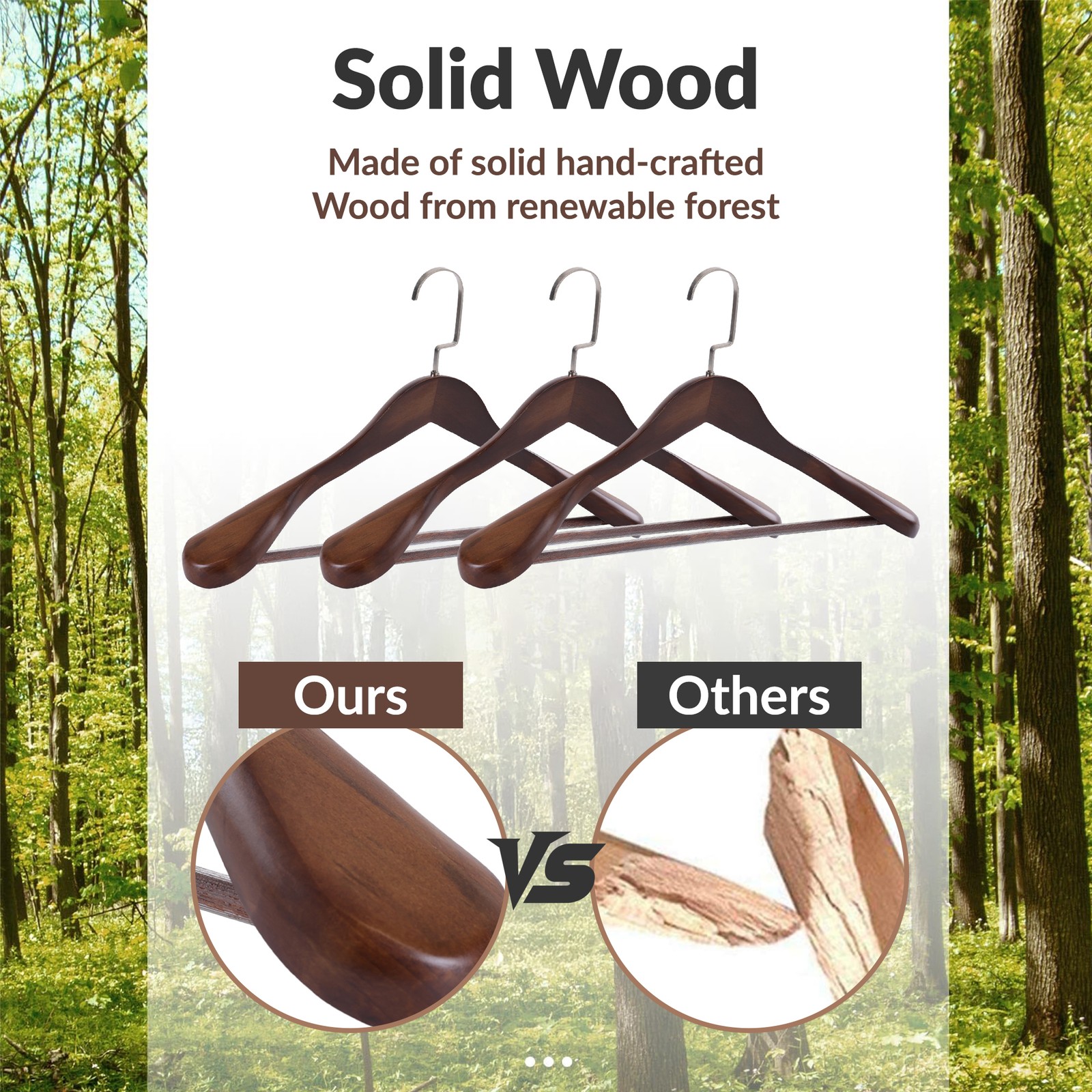 24-60x Solid Wood Outerwear Hangers 2.4" Wide Shoulder Clothes Hanger Suit Pants