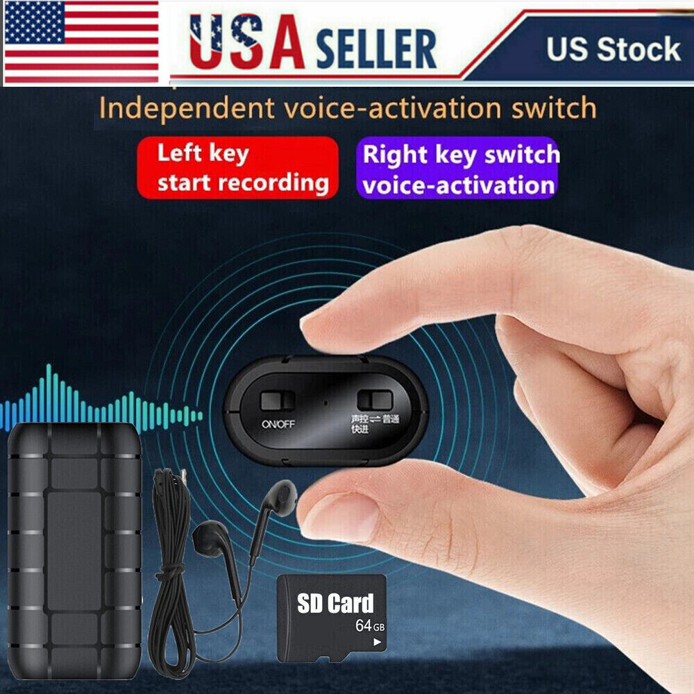 500 Hrs Mini Spy Voice Activated Recorder Digital Audio Magnetic 64GB MP3 Player