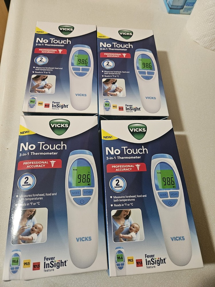 Vicks No Touch 3-in-1 Thermometer 4 Pack