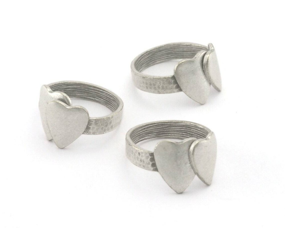 Heart love ring Adjustable Antique silver plated brass  8US  size 4125
