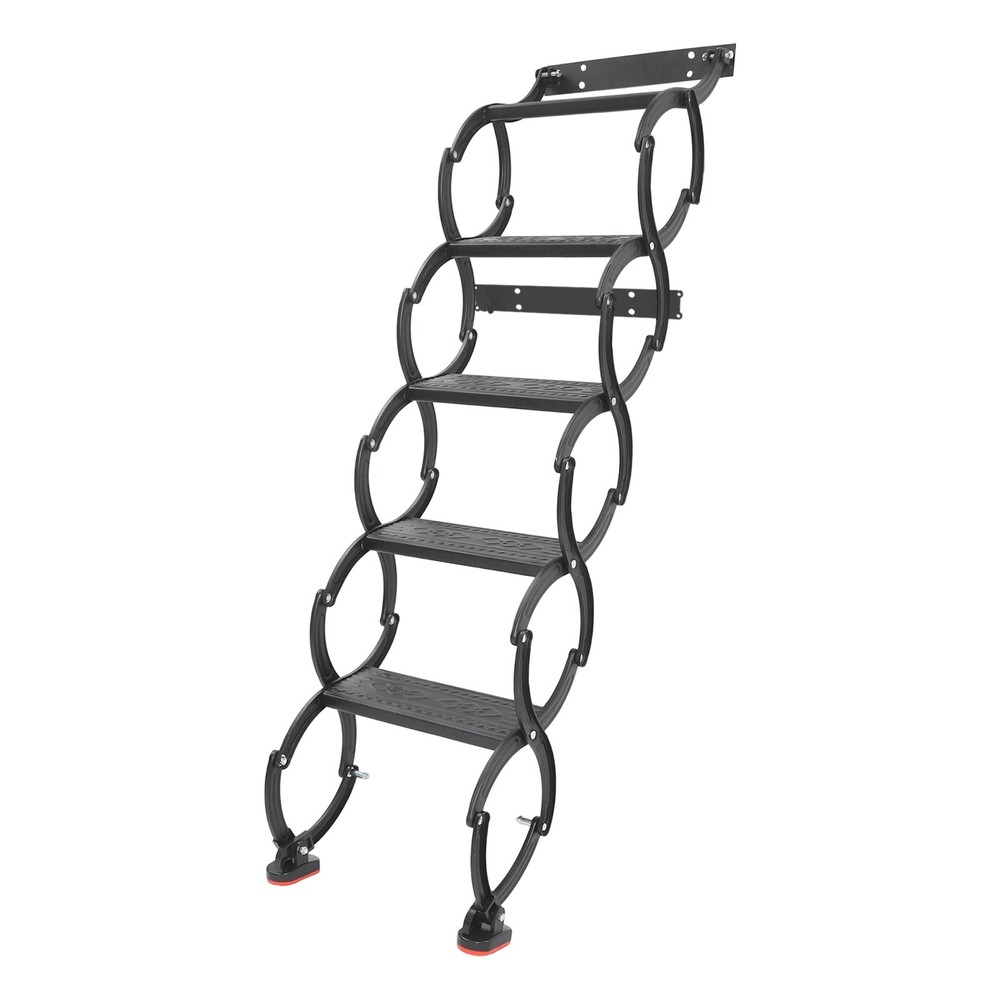 5-Step Wall Mounted Folding Ladder, Black Retractable Telescoping Step Stairs