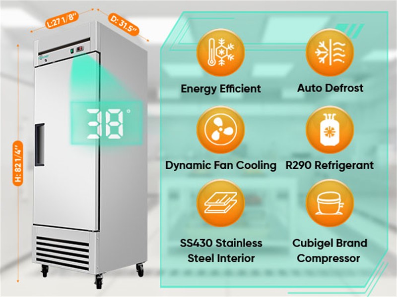 27″ Reach-In Commercial Refrigerator Digital Thermostat NSF Certified 23 Cu. Ft