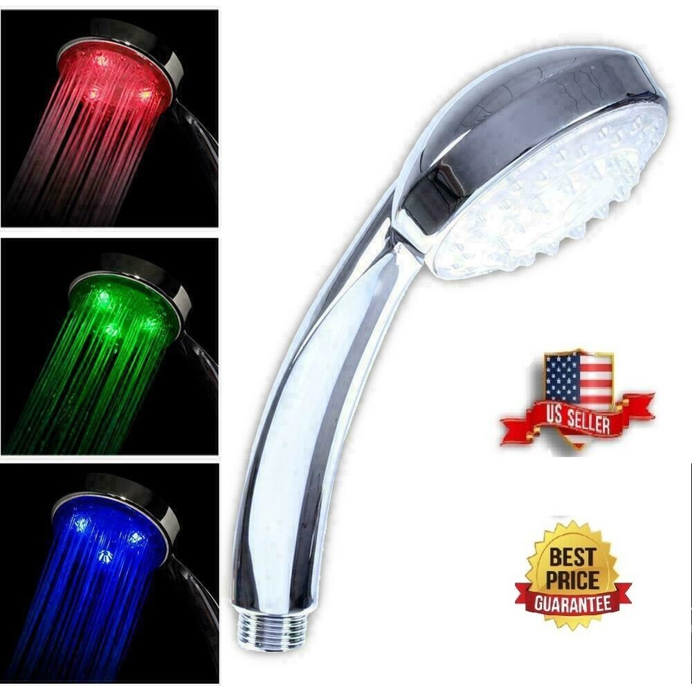 3 Color LED Auto Changing Fixed Shower Head Temperature Sensor Bath Sprinkler