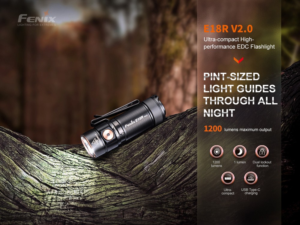 Fenix E18R v2.0 1200 Lumen Rechargeable EDC Flashlight