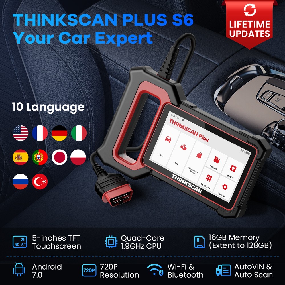 THINKSCAN PLUS S5 OBD2 Scanner ABS SRS ECM TCM Car Diagnostic Tool Code Reader