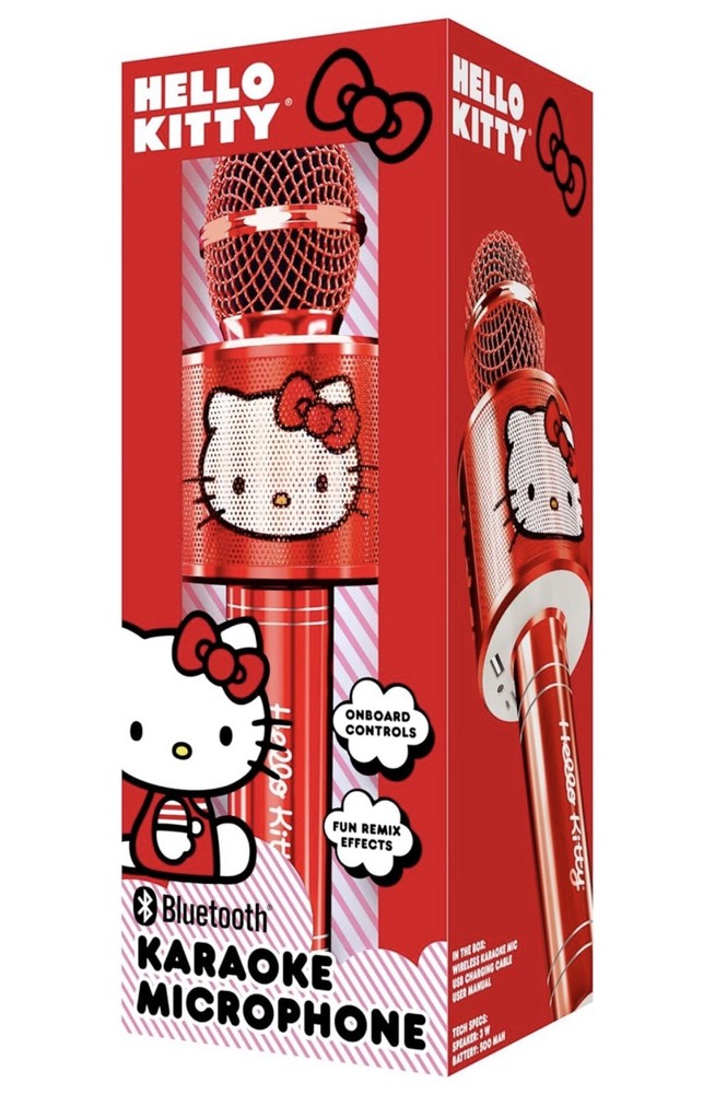 Hello Kitty Bluetooth Karaoke Microphone Wireless Speaker USB Charging RED NEW