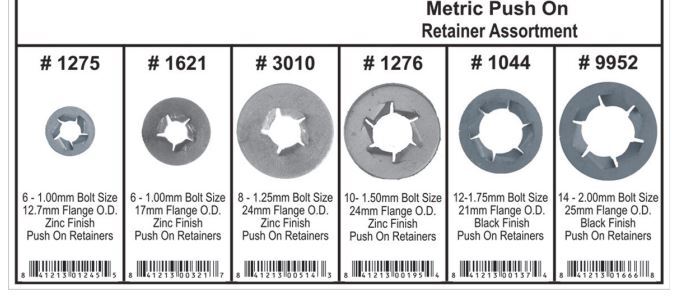 Assortment Tray Push Nut Retainers Metric, 6 Sizes
