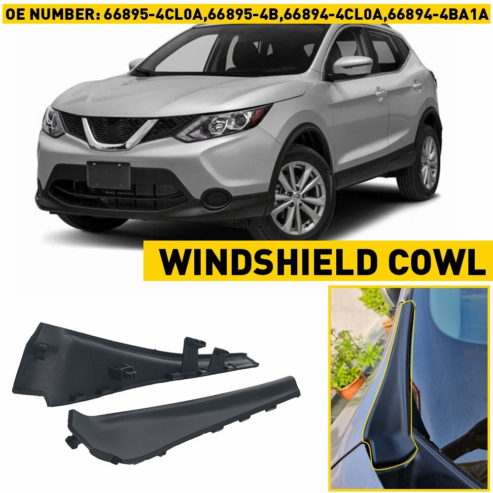 Front Windshield Wiper Side Cowl Extension Cover Trim For 2014-2020 Nissan Rogue