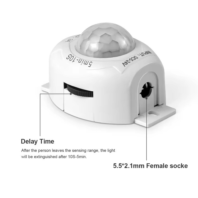 DC 5V-24V 3A PIR Motion Sensor Light Switch IR Detector Time Delay for LED Strip