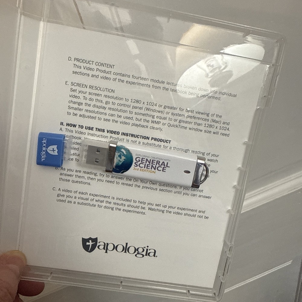 Apologia General Science (3rd ed) video instruction THUMB Drive
