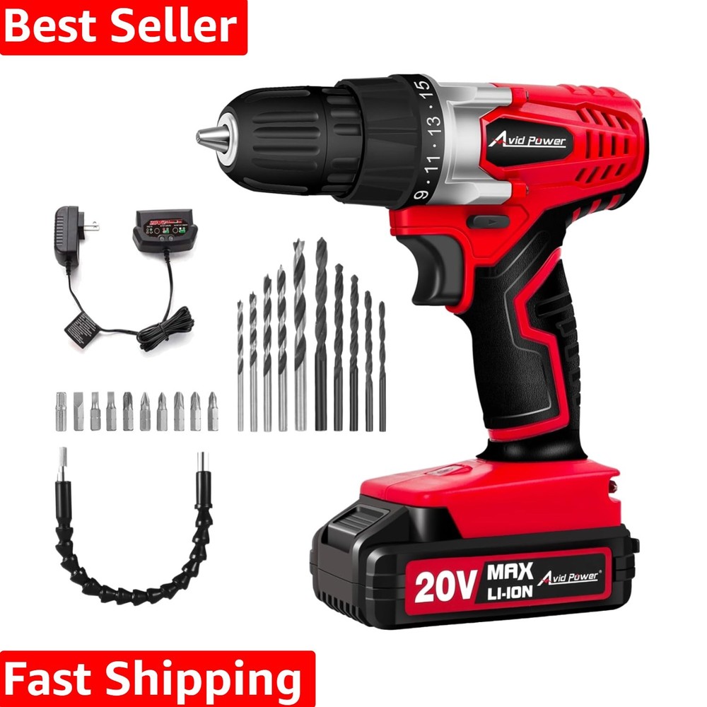 Lightweight 20V Lithium-ion Drill with Variable Speed and 22 Piece Bit Set