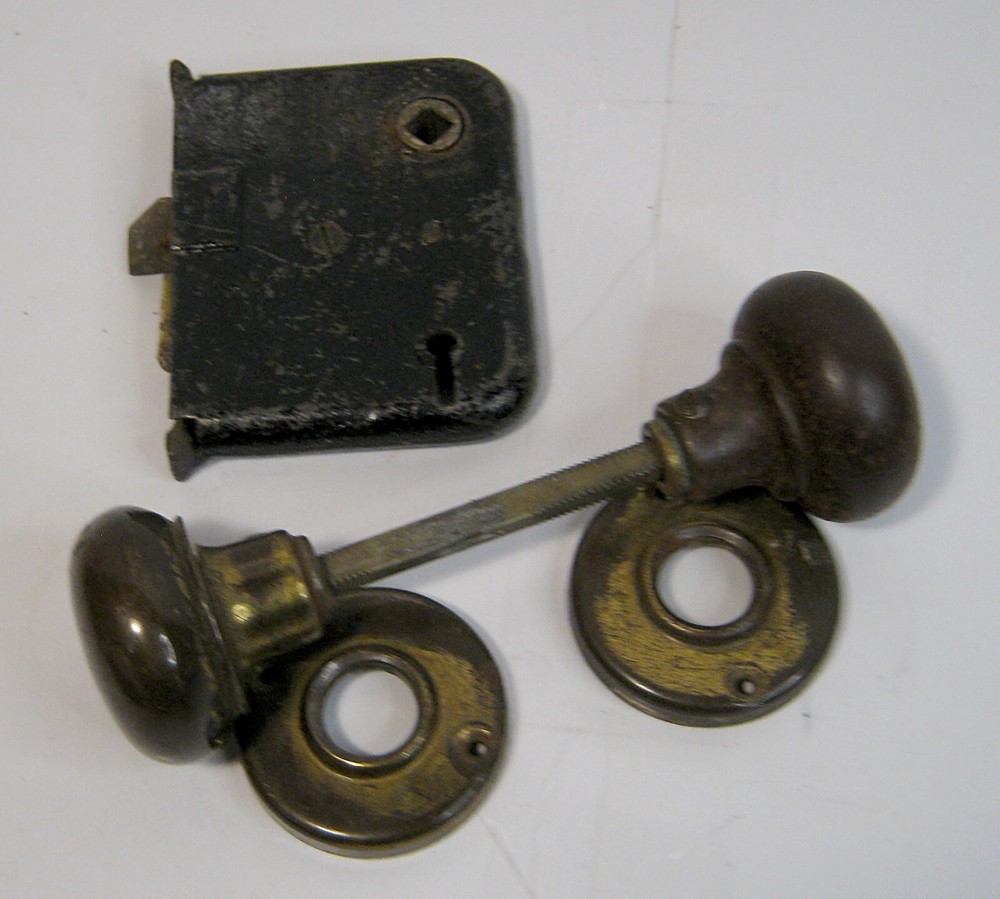 Vintage Antique Mortise Mechanism & Door Knobs Set