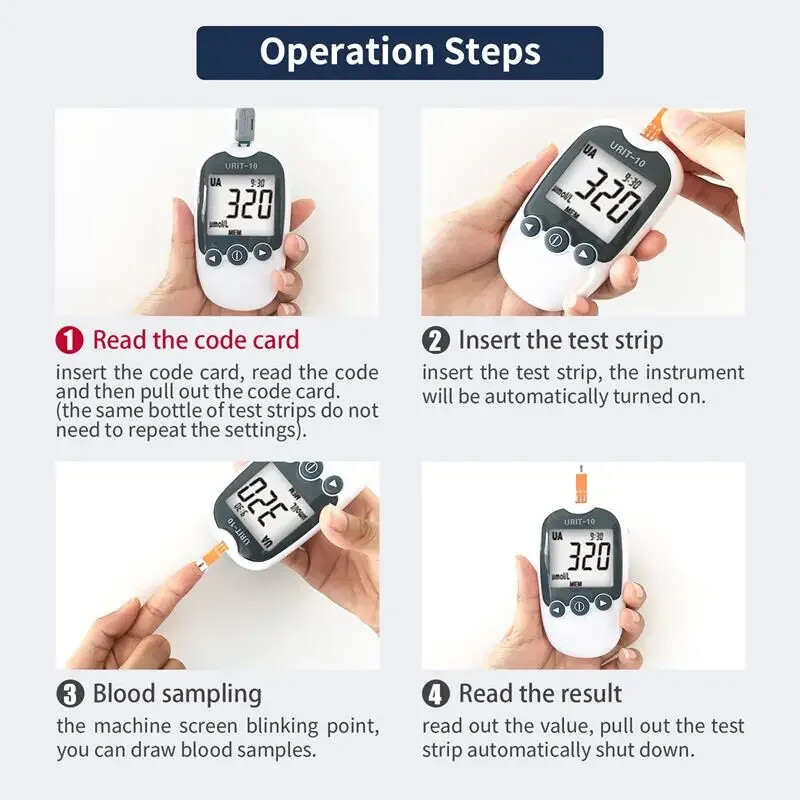 URIT-10 Uric Acid Meter Uric Tester 25pcs Test Strips 25 Second Fast Result cdd