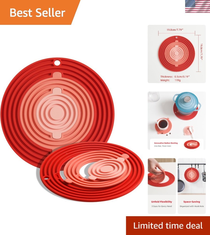Stylish Red Gradient Silicone Trivet Set – Multi-Functional Heat Resistant Pads