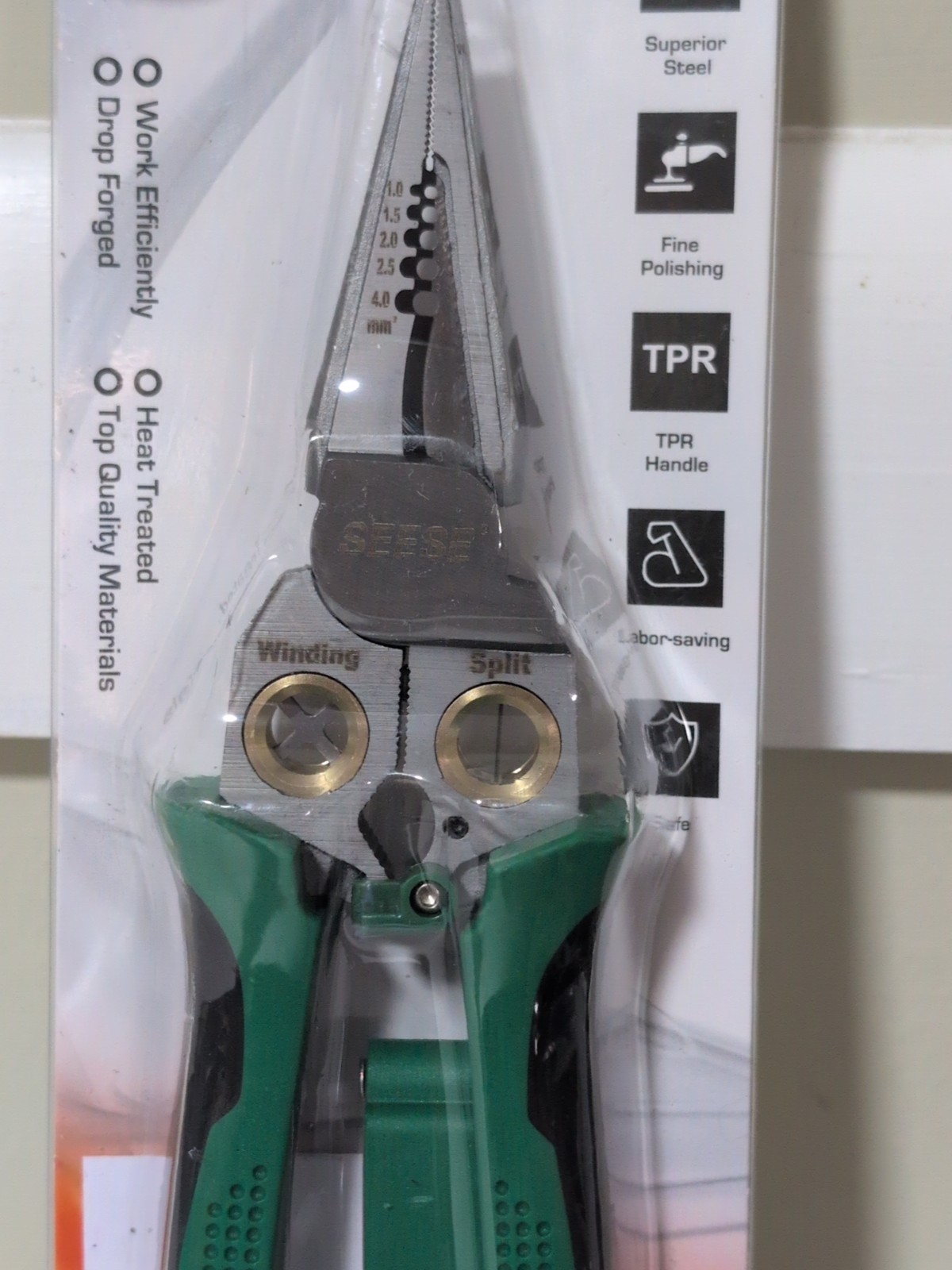 Seese 8 in 1 Stainless Steel Electrician Pliers w/ Electroprobe - Green - NEW