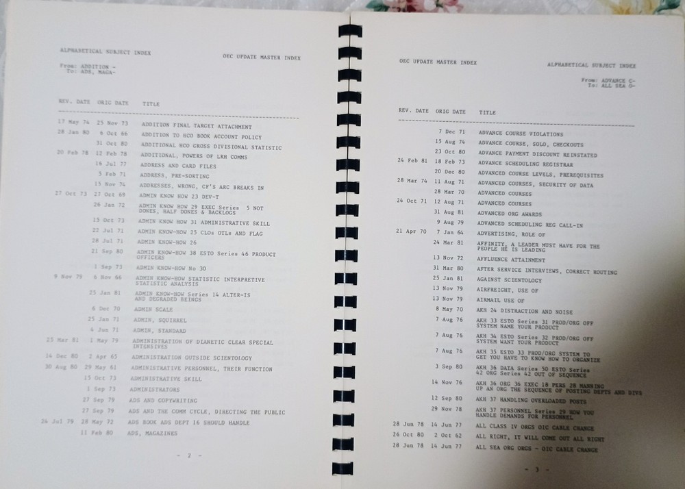 Scientology's OEC Update Master Index