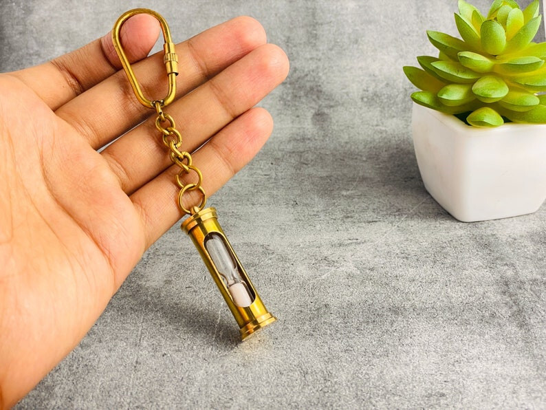 Nautical Brass Sand Timer Keychain - Unique Hourglass | Fully Functional | Gift