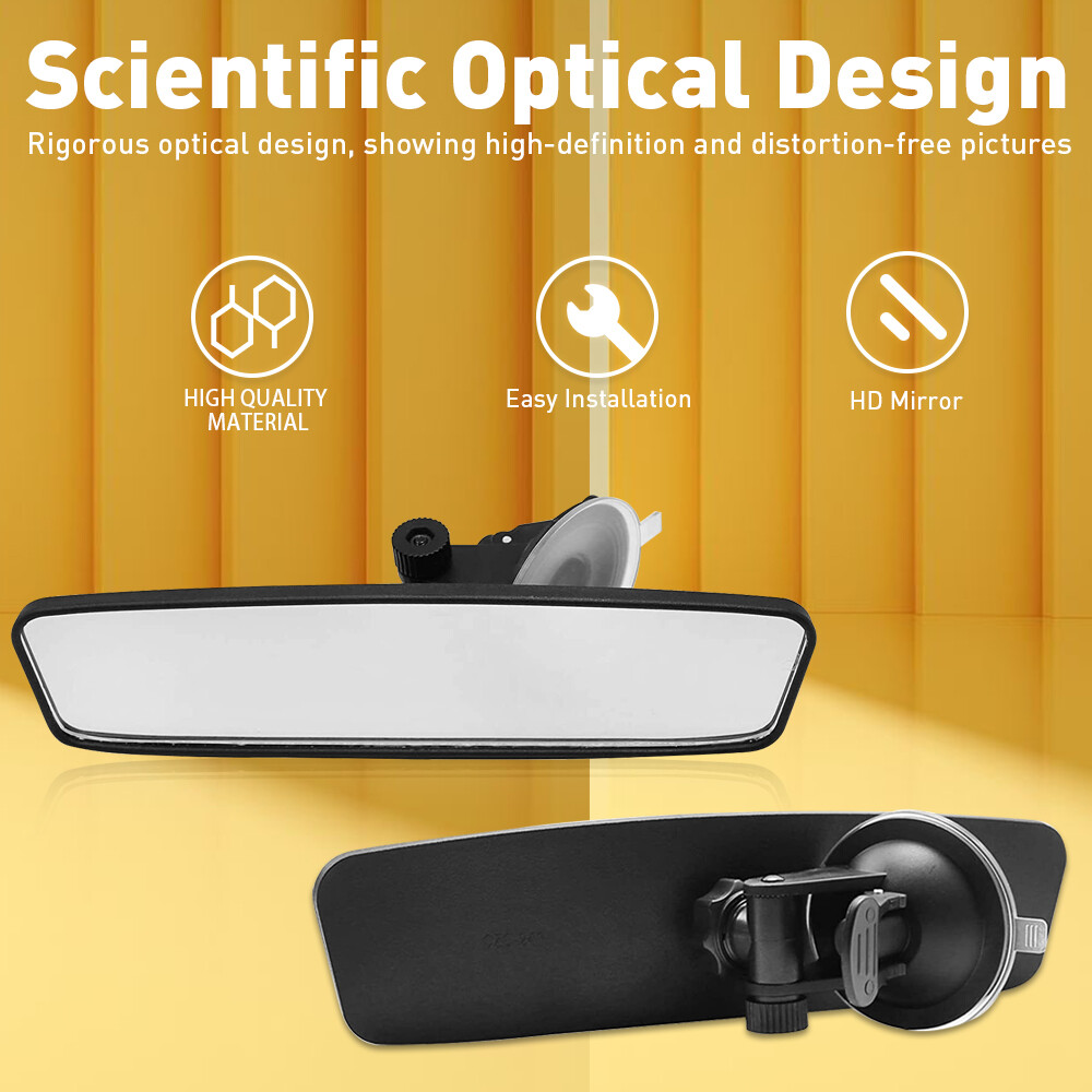 Car Interior Rear View Mirror Wide Flat Suction Cup Universal Angle Adjustable