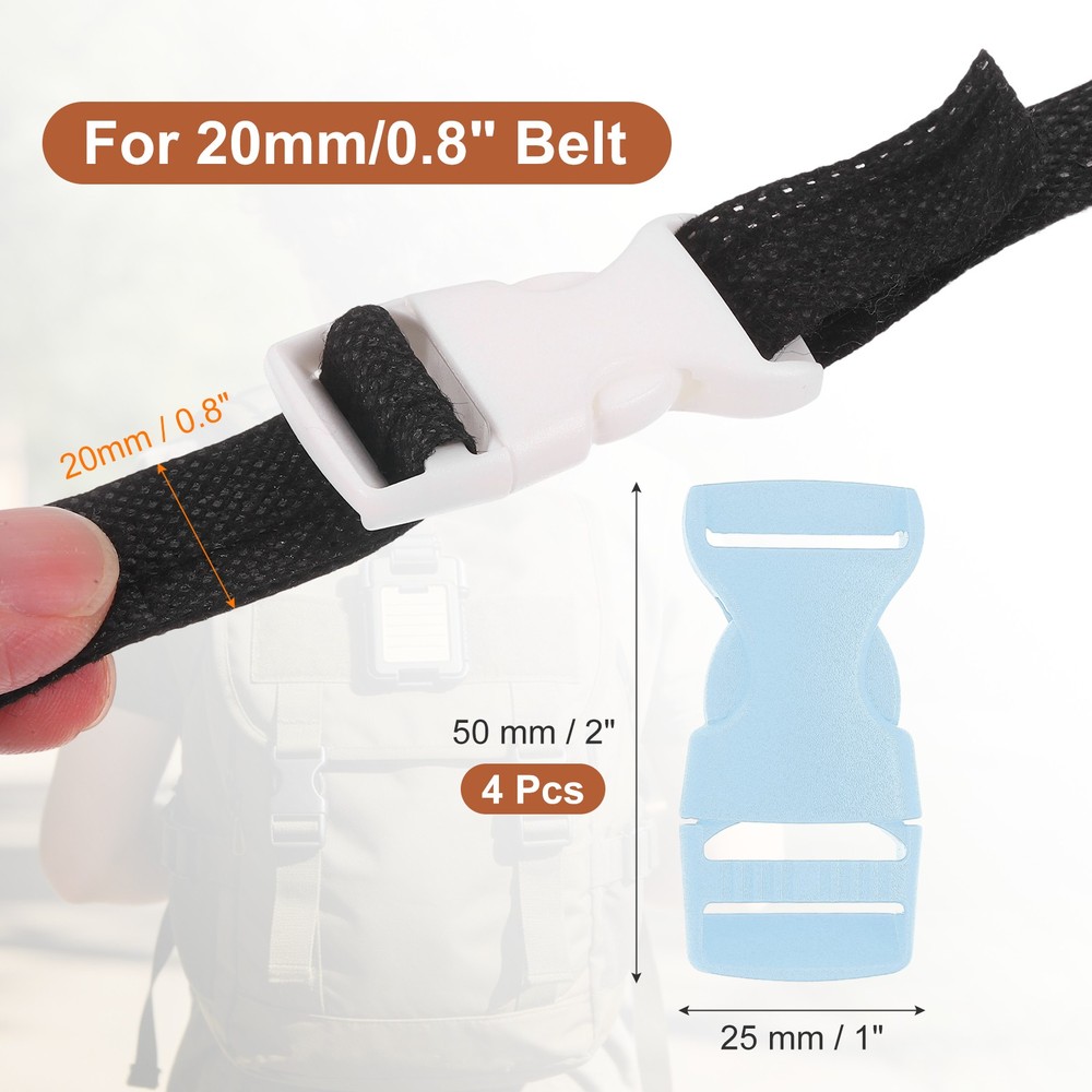4 Pack Quick Side Release Buckle, 0.8" Plastic Buckle Clip, Light Blue
