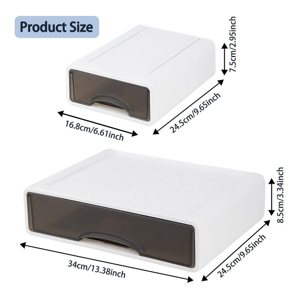 Stackable Desk Organizer, 3-Piece Plastic Drawer Set, White, 13" Wide Letter ...