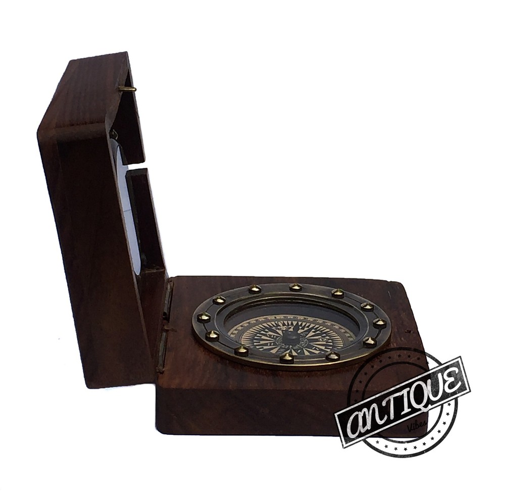 Vintage Brass/Wooden Shelf Clock Box Compass Clock Study Desktop Clocks Gift Men