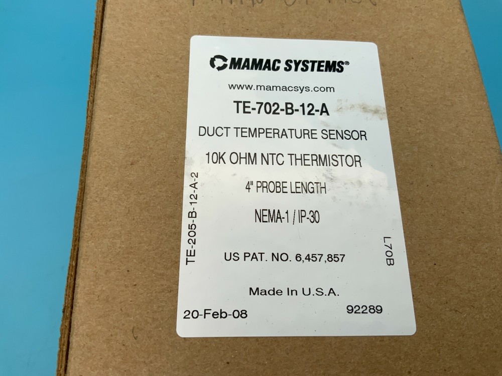 Mamac Systems TE-702-B-12-A Duct Temperature Sensor