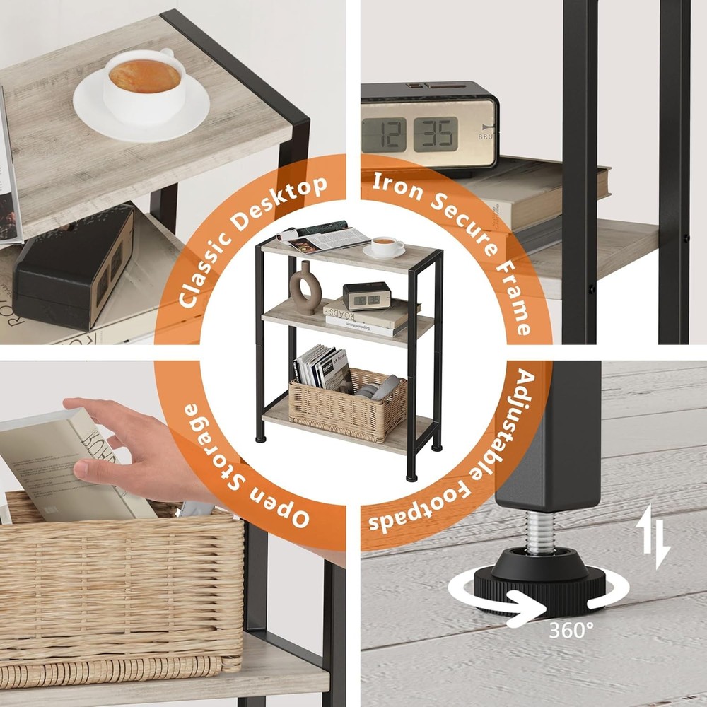 3-Tier Side Table Small EndTable Sofa SideTable Narrow Spaces Slim EndTable