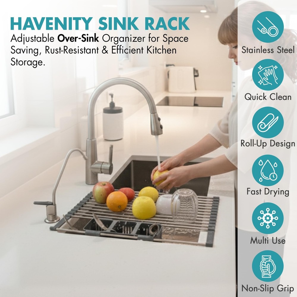 Havenity™ Expandable Roll Up Dish Drying Rack for Small Sinks - Expandable