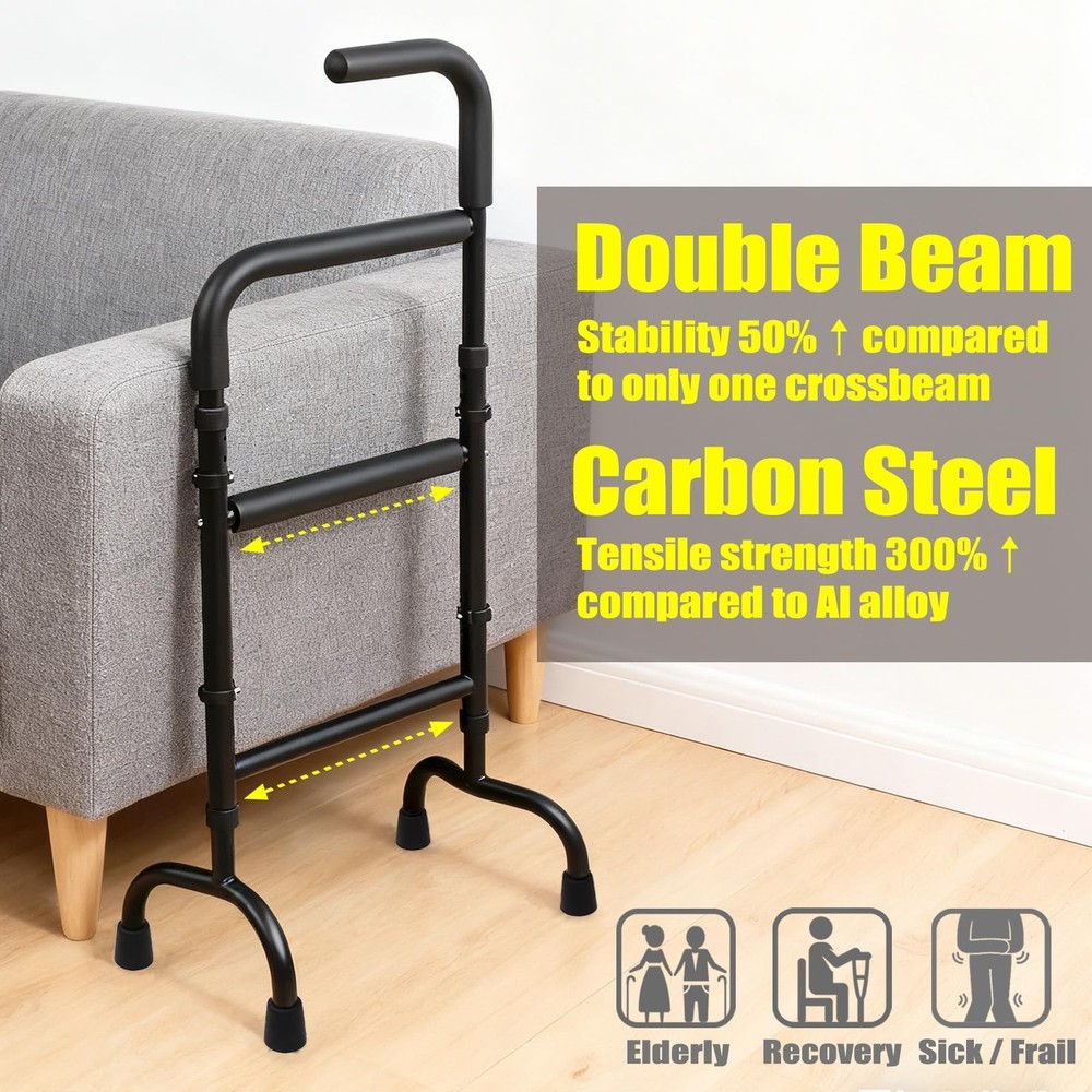 Adjustable Stand Assist for Elderly - 2-in-1 Standing Rail & Walking Cane wit...
