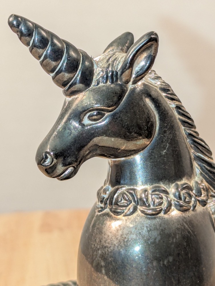 UNICORN RING HOLDER Vtg Hong Kong Silverplate Unicorn Trinket Dish Very Detailed