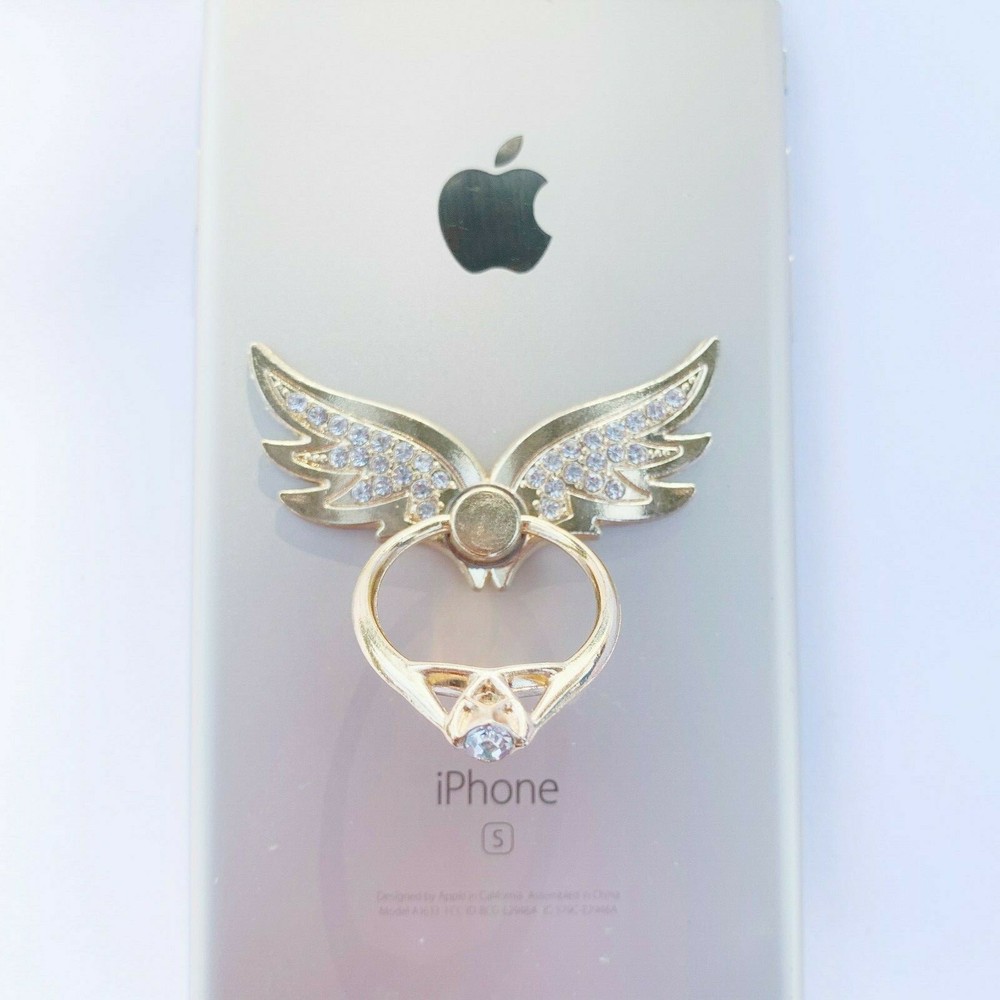 360 Rotating Crystal Cell Phone Ring Stand Holder iPhone Galaxy Android- Angel's