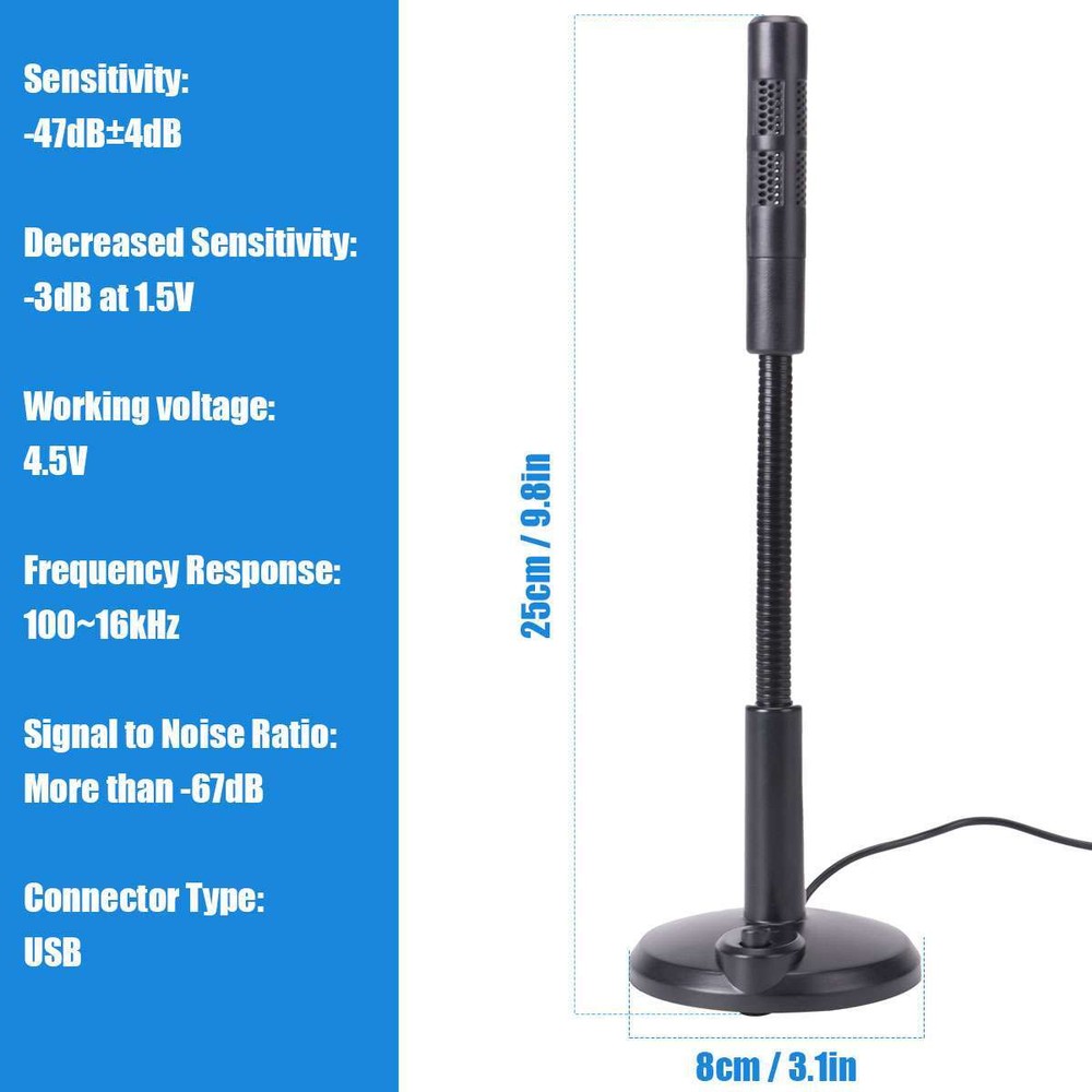 Computer Mini Condenser Microphone USB Stand Recording Mic For PC Desktop Laptop
