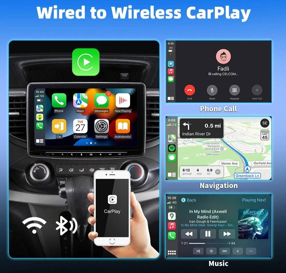 2-in-1 Wireless CarPlay Android Auto Adapter Plug & Play USB for iPhone Android