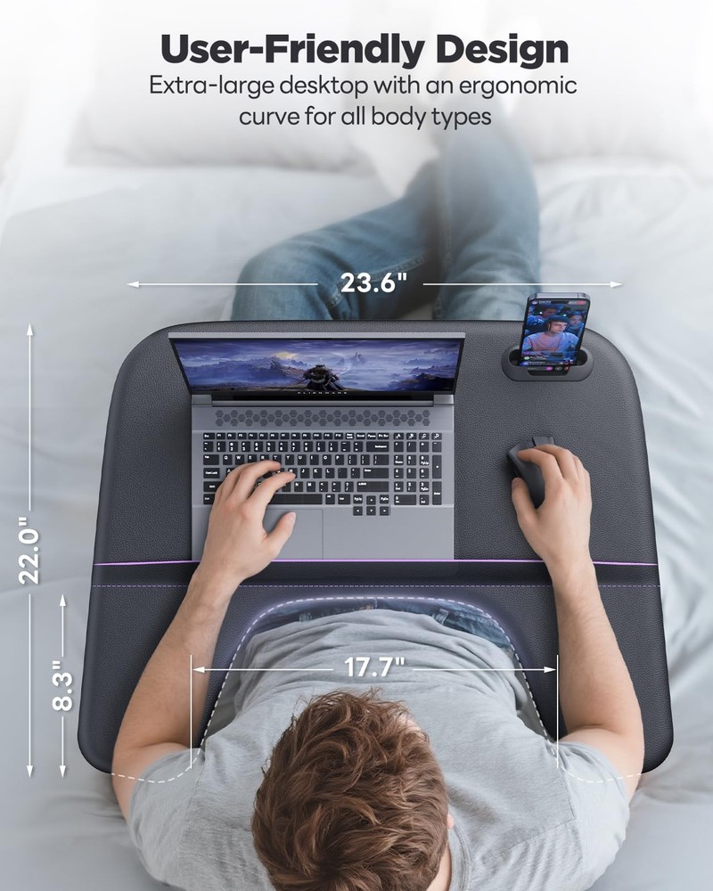 Laptop Lap Desk for Bed & Couch, Adjustable Height & Angle Bed Desk with Soft...
