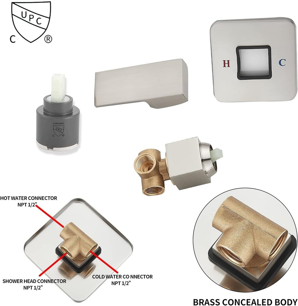 Complete Shower Trim Kit with 8-Inch Metal Head and Adjustable Angle Function