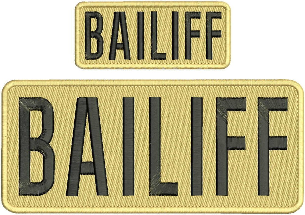 BAILIFF EMBROIDERY PATCH 4X10 AND 2X5 HOOK ON BACK  tan and black