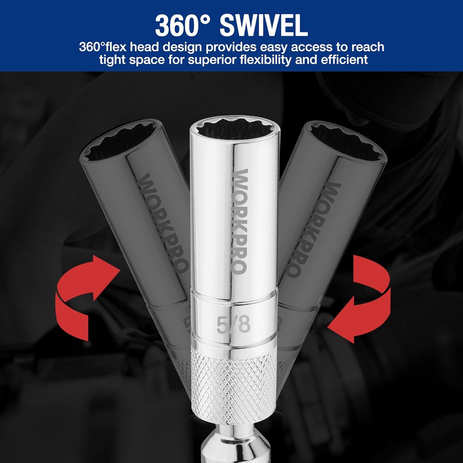 WORKPRO 3/8" Drive 7 PCS Magnetic Swivel Spark Plug Socket Set Thin Wall Sockets
