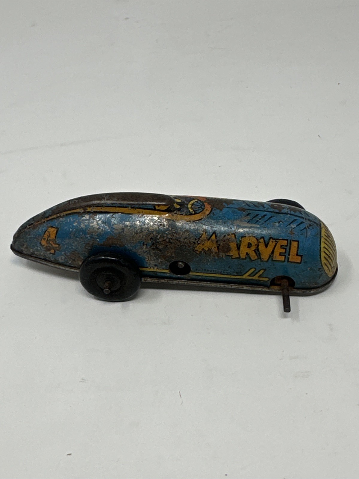 1947 Fawcett Comics Publications Captain Marvel Tin Wind-Up Racer-Blue #4-TLC