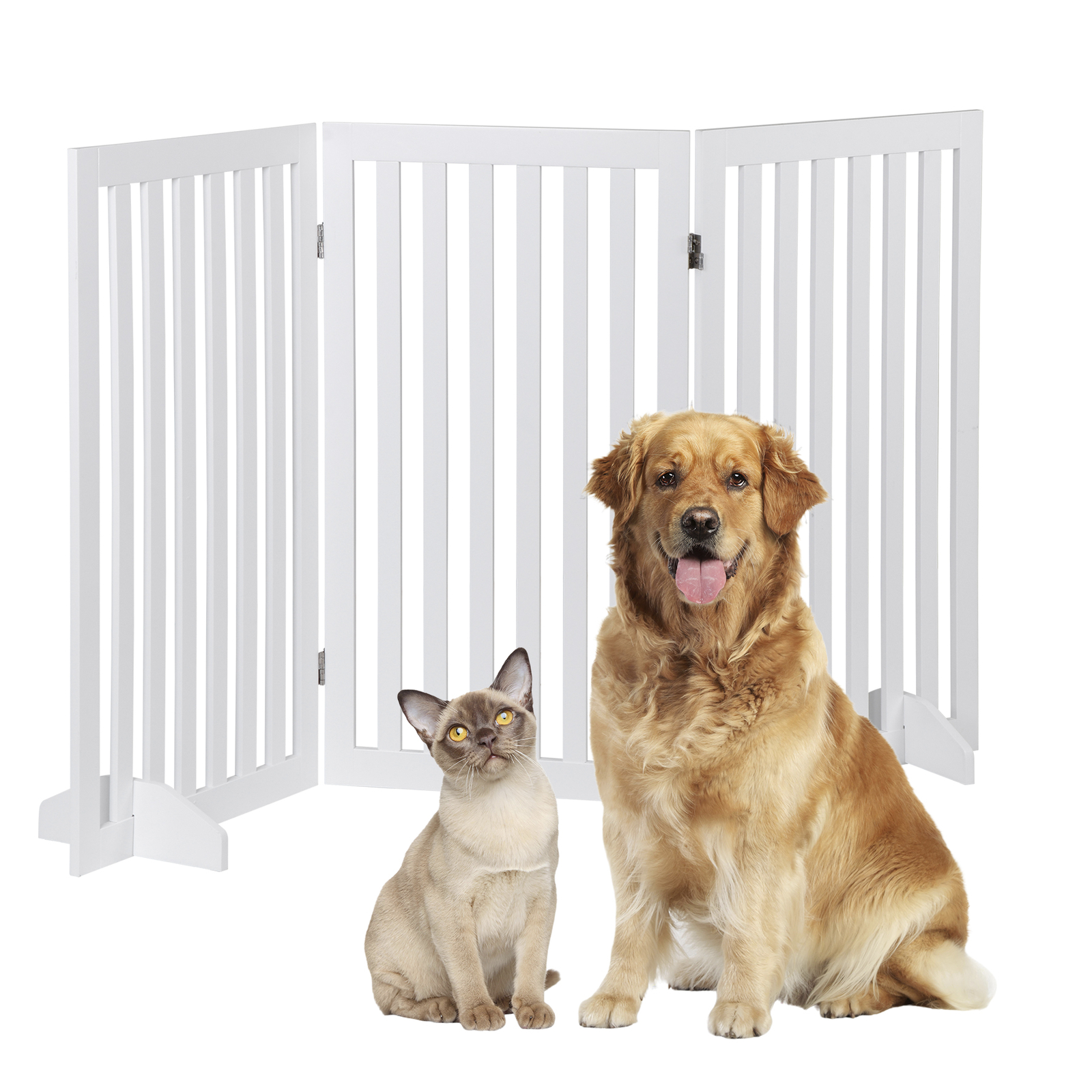 36'' H Foldable Pet Dog Gate Freestanding Dog Carrier for Doorway Indoor White