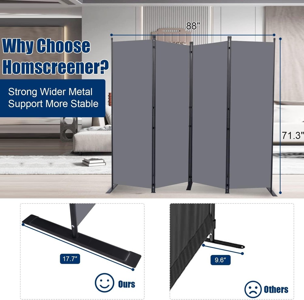 Adjustable Room Partition - Foldable 88'' Wide Divider for Efficient Space Use