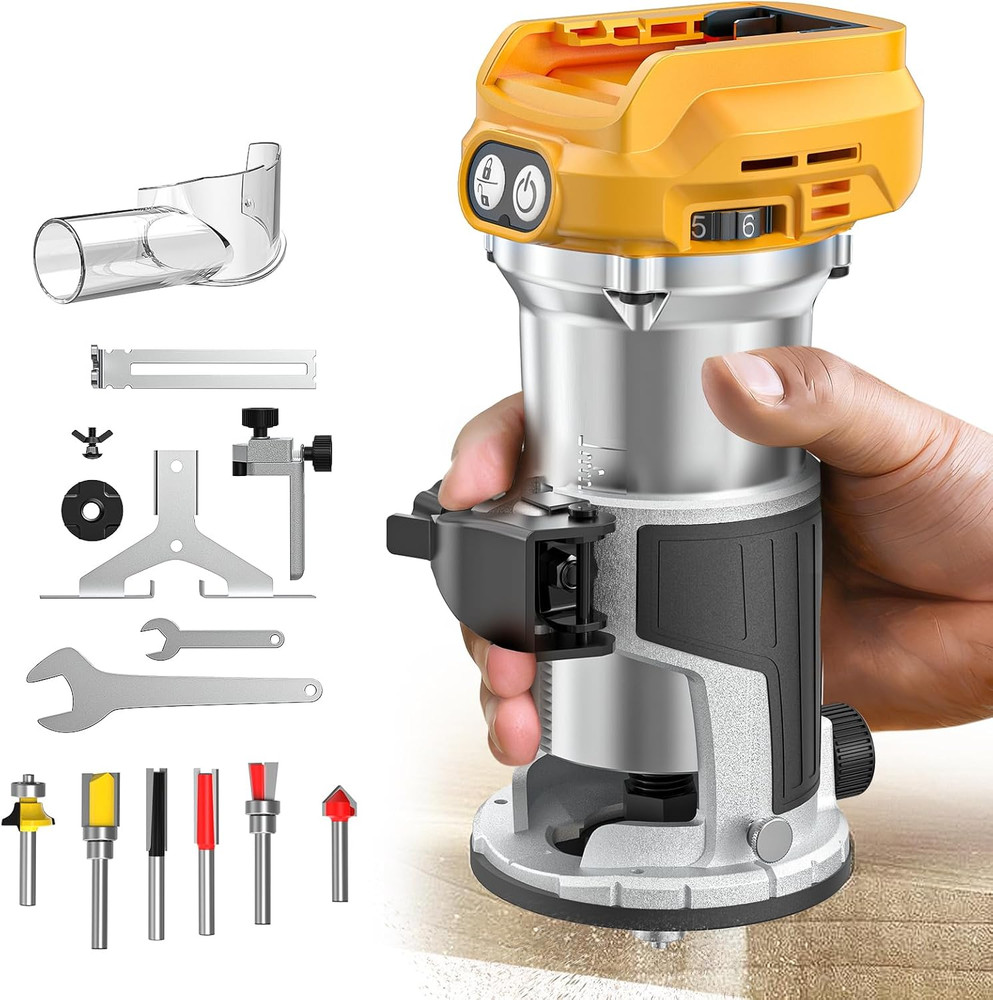 Cordless Compact Router Compatible with Dewalt 20V Battery (Bare Tool), 6 Variab