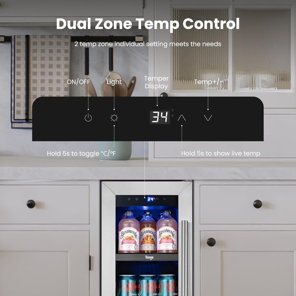 Yeego 12" Beverage Cooler Refrigerator 60 Can Drink Fridge Digital Temp. Control